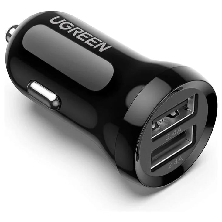 Ugreen 50875 Dual-Port Car Charger, 2 x USB-A, 24W Total Output 12W Per Port, Aluminum Alloy