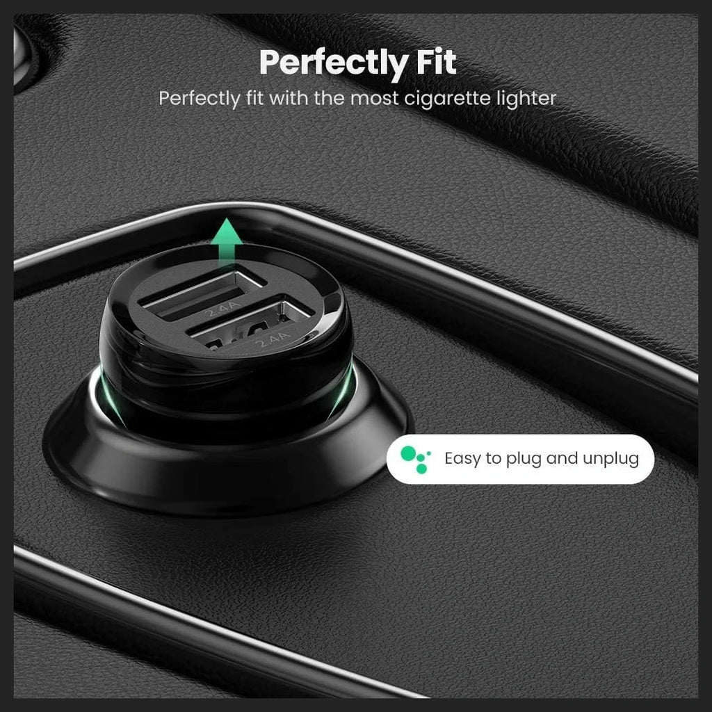 Ugreen 50875 Dual-Port Car Charger, 2 x USB-A, 24W Total Output 12W Per Port, Aluminum Alloy
