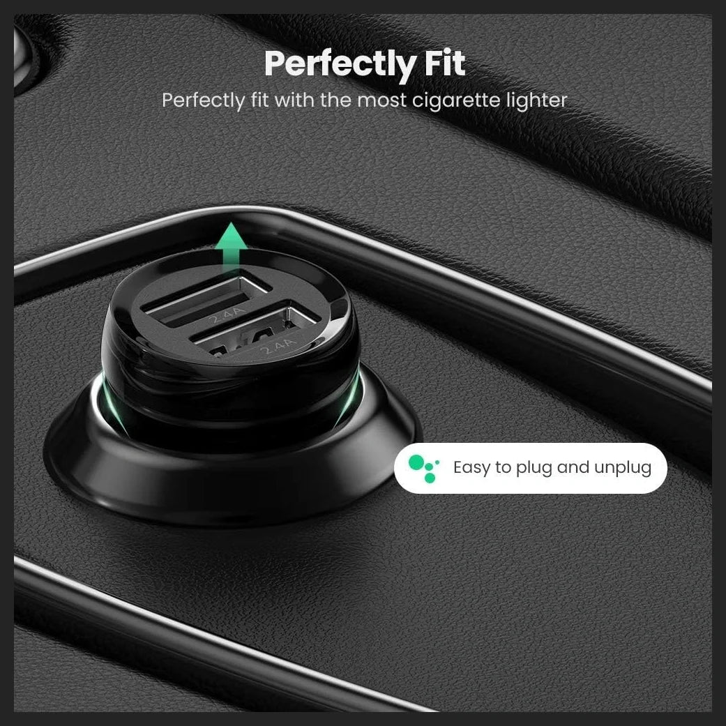 Ugreen 50875 Dual-Port Car Charger, 2 x USB-A, 24W Total Output 12W Per Port, Aluminum Alloy