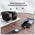 UGREEN 2-in-1 USB-C to 3.5mm Audio Adapter, Up to 60W PD 3.0 and QC 3.0 Charging, Built-In DAC Up to 24-bit/96kHz, Listen and Take Calls While Charging, 60164