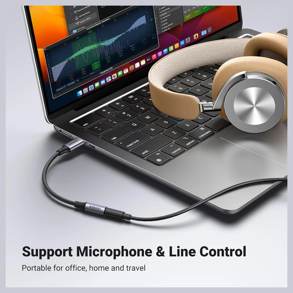 UGREEN USB-C to 3.5mm Audio Adapter, Type C to Aux 24bit/96KHz, HiFi DAC, In-Line Control for Volume and Calling, Grey, 80154