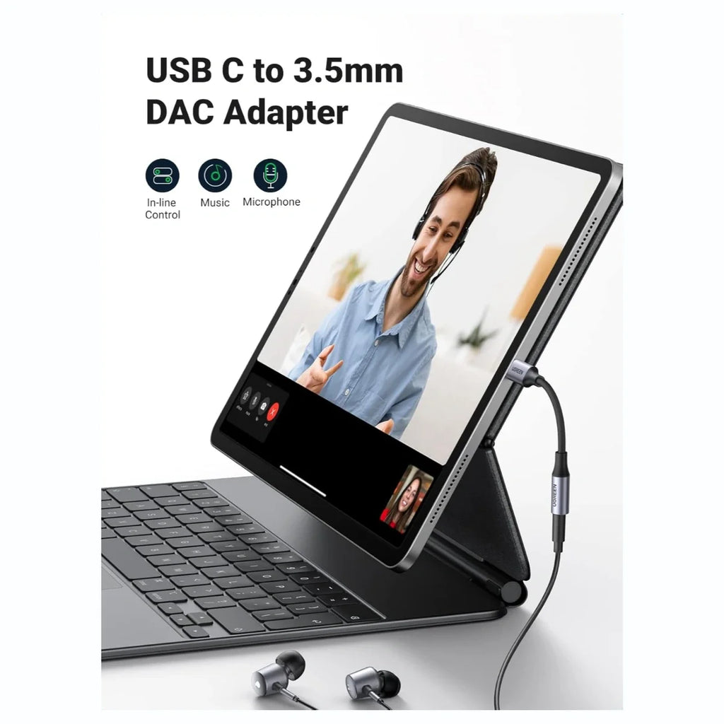 UGREEN USB-C to 3.5mm Audio Adapter, Type C to Aux 24bit/96KHz, HiFi DAC, In-Line Control for Volume and Calling, Grey, 80154