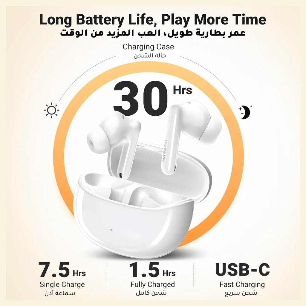 UGREEN HiTune T3 Pro Bluetooth 5.4 Earbuds, Active Noise Cancellation 38dB, 4 Mics ENC Clear Calls, 10mm Dynamic Speaker, 30H Playtime USB C Fast Charging, IPX5 Waterproof, App Customization, 2 Devices Connection, 35725 WS206