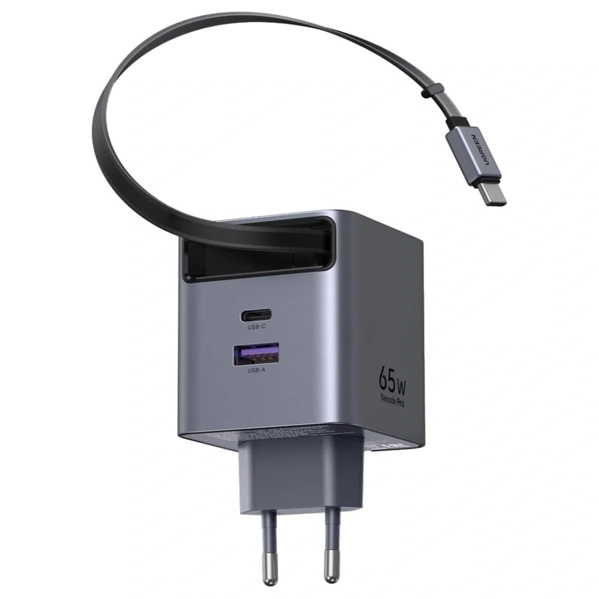 UGREEN Nexode Pro 65W GaN Fast Charger With Retractable USB-C Cable, USB-C and USB-A Ports, 65825 X615