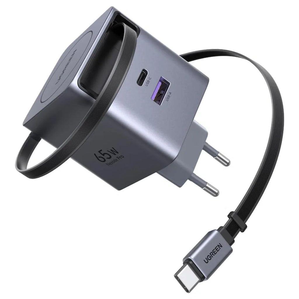 UGREEN Nexode Pro 65W GaN Fast Charger With Retractable USB-C Cable, USB-C and USB-A Ports, 65825 X615