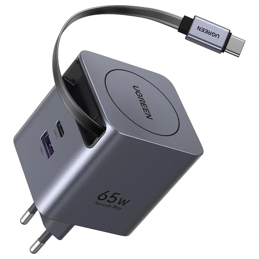 UGREEN Nexode Pro 65W GaN Fast Charger With Retractable USB-C Cable, USB-C and USB-A Ports, 65825 X615