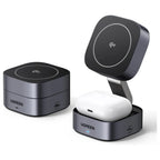 UGREEN MagFlow Qi2 15W 2-in-1 Foldable Wireless Charging Station, Qi2 Certified 15W Wireless Charging, 15W Phone and 5W Earbuds, N48*16 Magnets, Model 35316