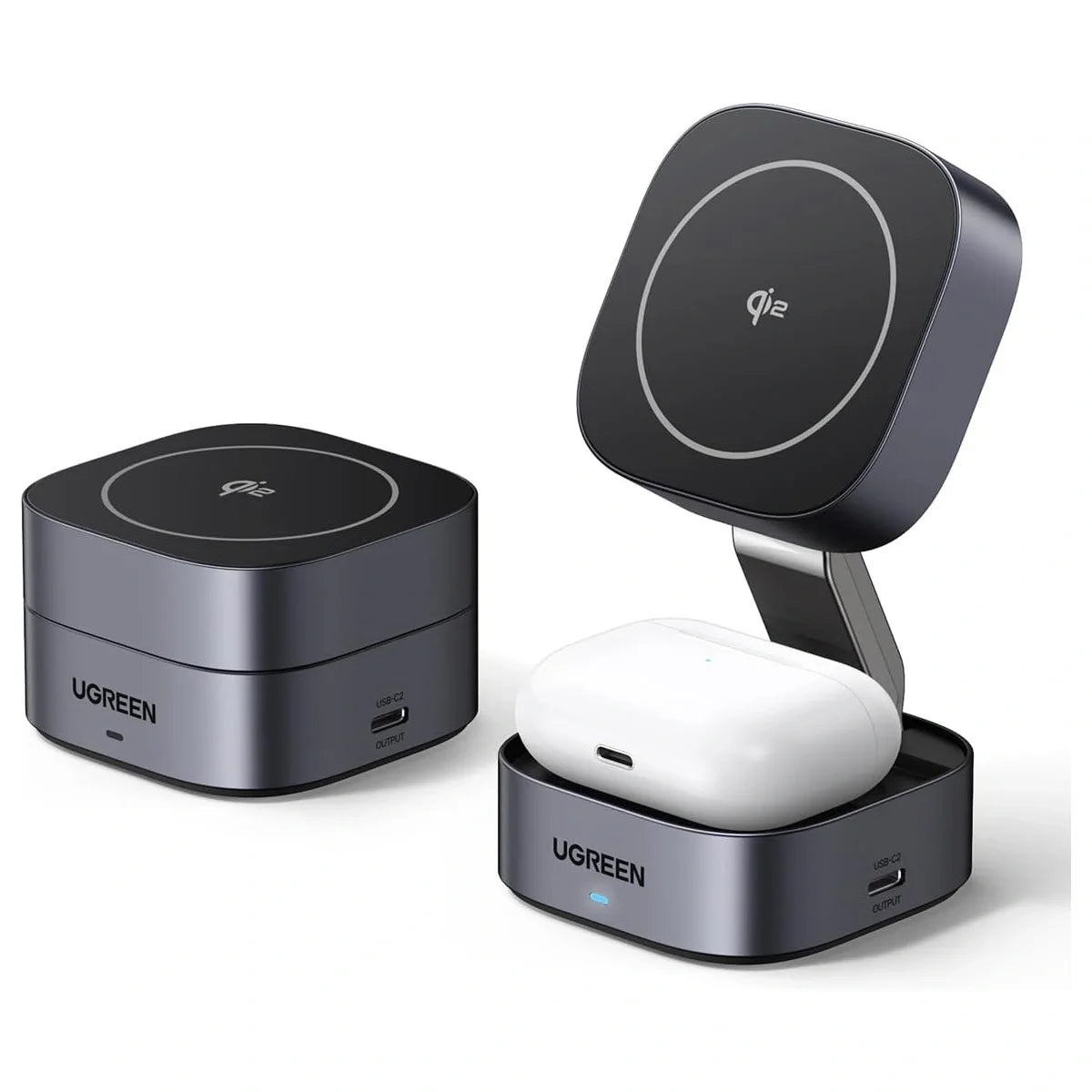 UGREEN MagFlow Qi2 15W 2-in-1 Foldable Wireless Charging Station, Qi2 Certified 15W Wireless Charging, 15W Phone and 5W Earbuds, N48*16 Magnets, Model 35316
