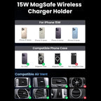 UGREEN Qi2 15W Magnetic Wireless Car Charger Mount, Auto-Align, Air Vent Mount, LED Lights, 17pcs N52 Magnets, 360 Degree Rotation, W708 35970