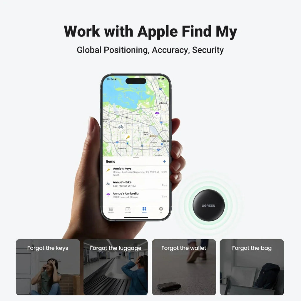UGREEN Smart Bluetooth Finder 60387, Apple Find My Certified, Worldwide Tracking And Buzzer Alert, Lost Mode, Left Behind Reminder, Anti-Tracking Protection