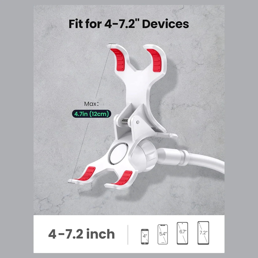 UGREEN Gooseneck Phone Holder for Desk and Bed, 800mm Flexible Long Arm, 360 Degree Rotation, Fits 4" to 6.5" Smartphones, White 30488