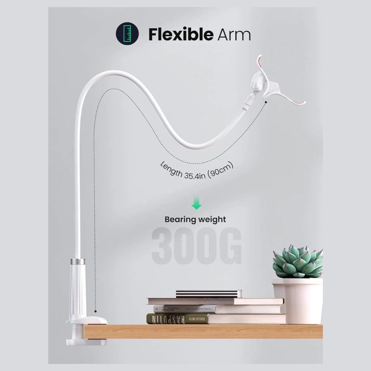 UGREEN Gooseneck Phone Holder for Desk and Bed, 800mm Flexible Long Arm, 360 Degree Rotation, Fits 4" to 6.5" Smartphones, White 30488