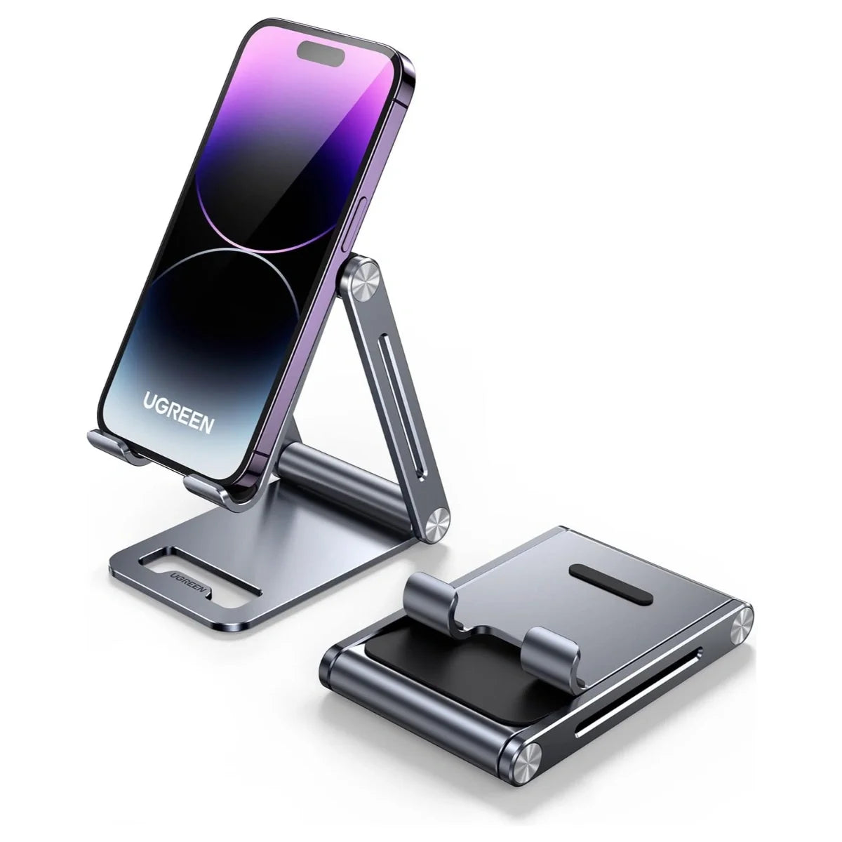 UGREEN Desktop Phone Stand, Dual Arms, Adjustable Dual Hinges, Foldable Design, Up To 7.9 Inch Compatibility, Space Grey, 80708 LP263