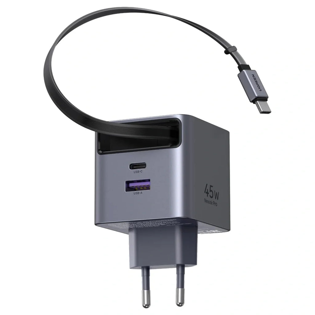 UGREEN Nexode Pro 45W GaN Fast Charger with Retractable Cable, USB-A and USB-C, EU Pin, 65822 X614