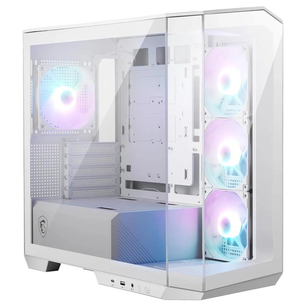 MSI MAG PANO M100R PZ Premium Mid-Tower Gaming PC Case, 270-Degree Tempered Glass, 4x ARGB 120mm Fans, Up To 360mm Radiator Support, White