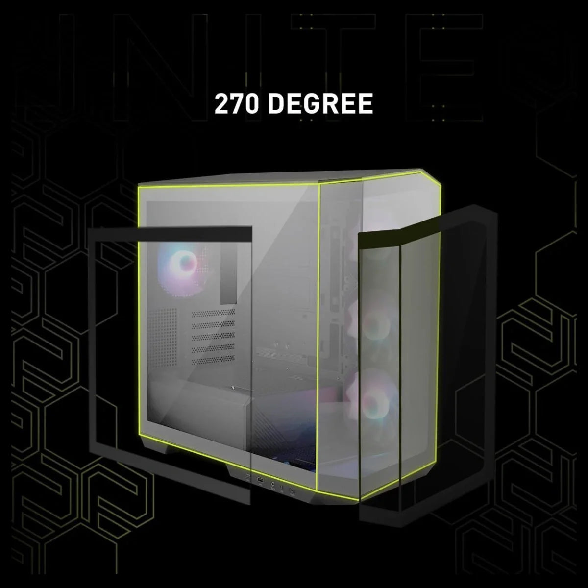 MSI MAG PANO M100R PZ Premium Mid-Tower Gaming PC Case, 270-Degree Tempered Glass, 4x ARGB 120mm Fans, Up to 360mm Radiator Support