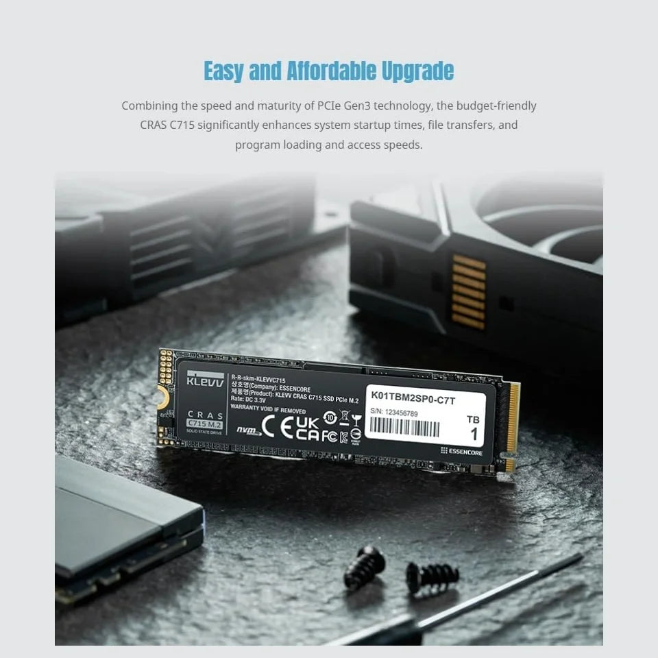 KLEVV CRAS C715 512GB M.2 2280 NVMe PCIe Gen3x4 SSD, Up To 3200MB/s Read