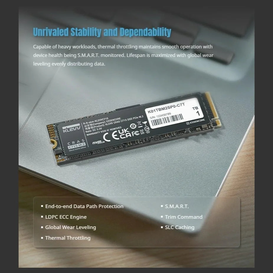 KLEVV CRAS C715 512GB M.2 2280 NVMe PCIe Gen3x4 SSD, Up To 3200MB/s Read