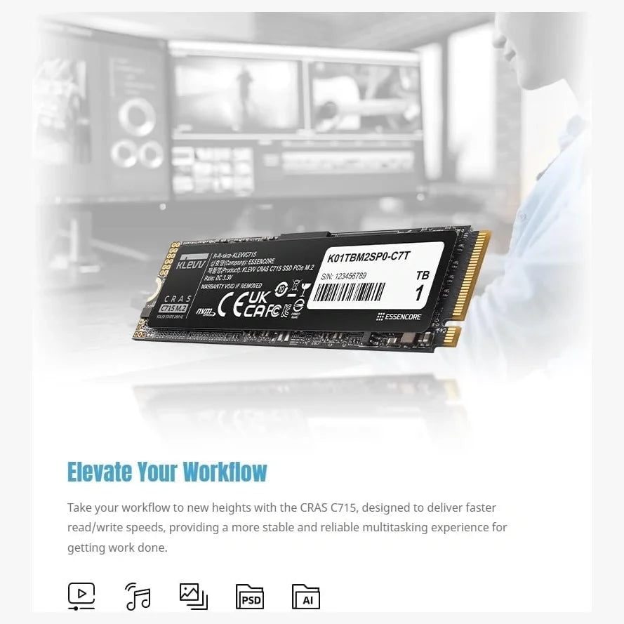KLEVV CRAS C715 512GB M.2 2280 NVMe PCIe Gen3x4 SSD, Up To 3200MB/s Read