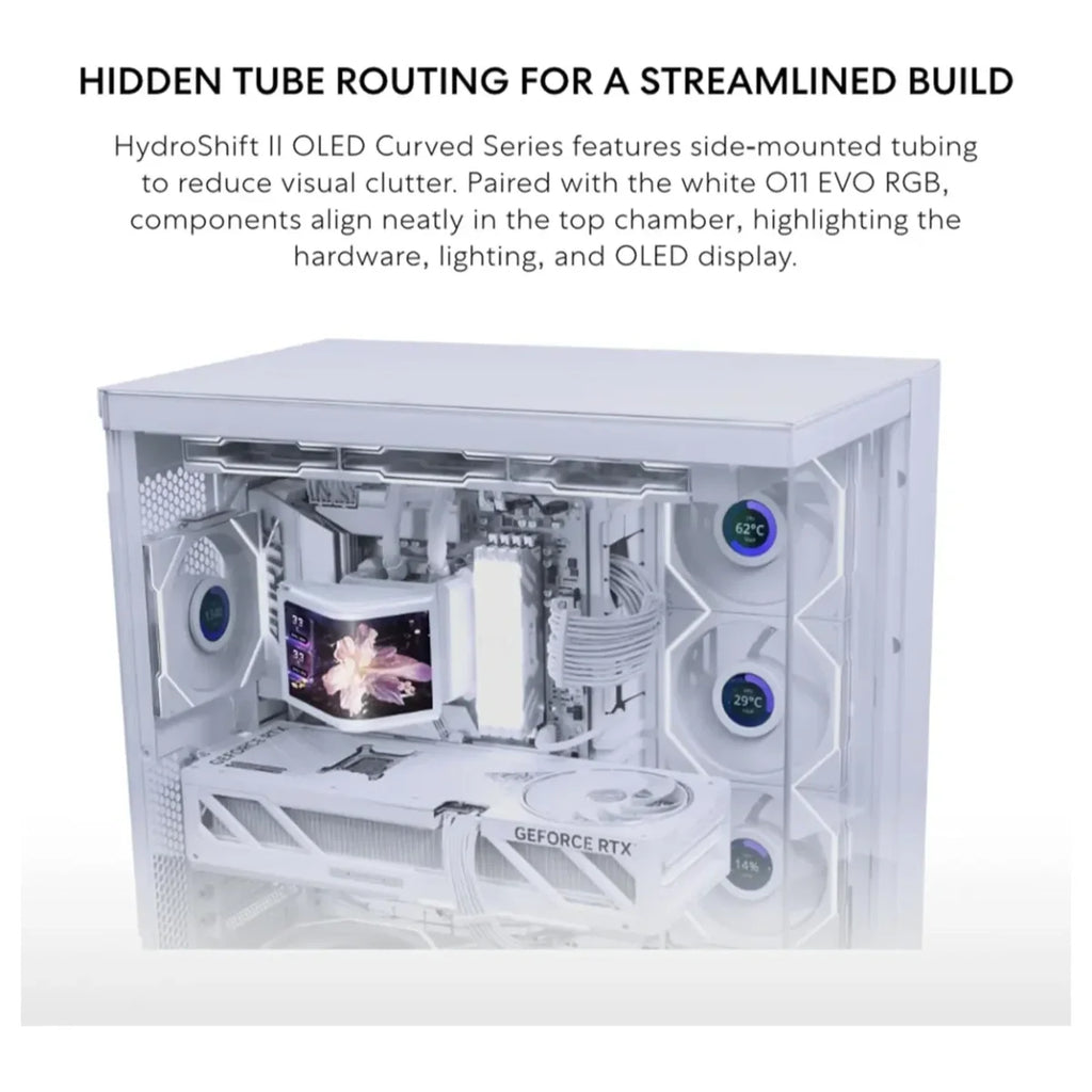 Lian Li HydroShift II OLED Curved 360TL Liquid CPU Cooler, 360mm AIO, 3x120mm TL Fans, 6.67" 2K 60Hz Curved OLED Screen With 3D Visual Effects, Up To 2800RPM Pump, White