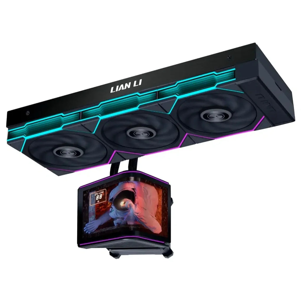 Lian Li Hydroshift II OLED Curved 360TL Liquid CPU Cooler, 360mm AIO, 3x120mm TL Fans, 6.67" 2K 60Hz Curved OLED Screen, Pump Up to 2400RPM 2800RPM Turbo Mode, Black