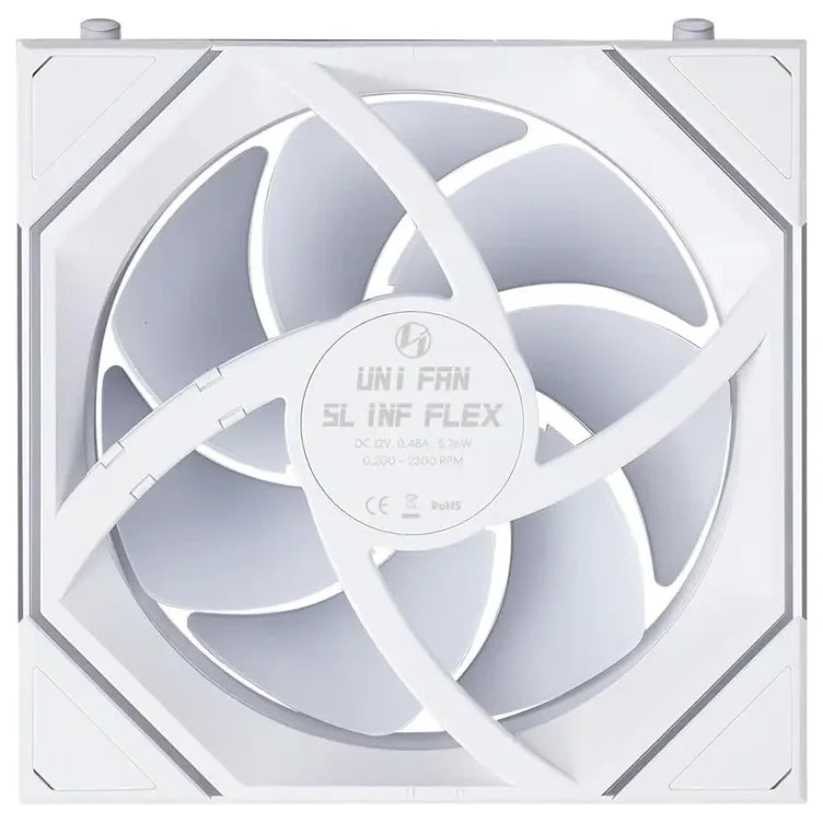 Lian Li UNI Fan SL-INF FLEX 120mm Reverse Blade ARGB Fan 3 Pack, Three-Zone ARGB Lighting, L-Connect 3 Support, Controller Included, White, G9F.12RSLIN1F3W.00