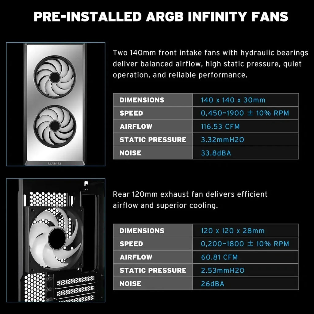 Lian Li Vector V150 INF Micro ATX PC Case, 3x ARGB PWM Fans 2x140mm and 1x120mm, Infinity Mirror Front Panel, Tempered Glass Front and Side, Supports Backconnect M-ATX and 360mm Radiator, Black, G99.V150INFX.00