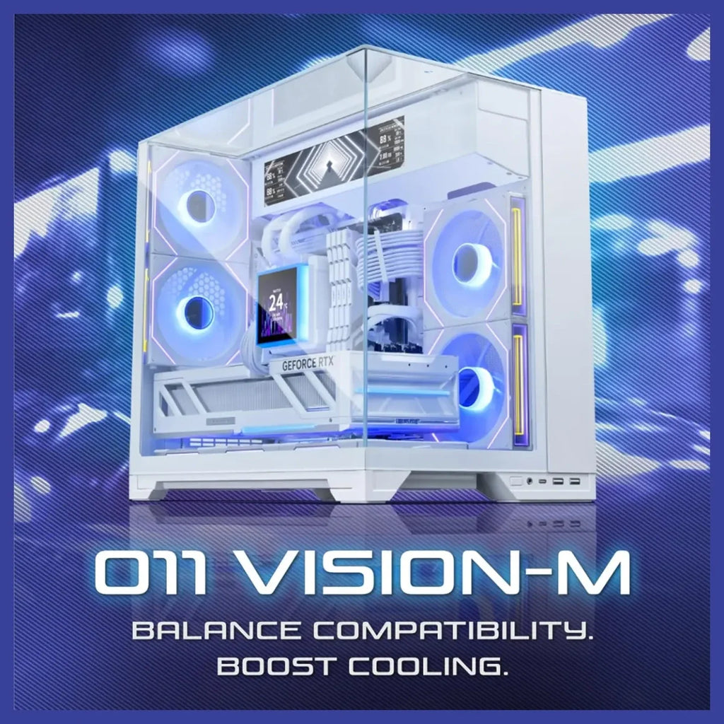Lian Li O11 Vision-M mATX PC Case, High-Airflow, Triple Tempered Glass Panels, Supports Up To 410mm GPU and 360mm Radiator, Supports ATX PSU Up To 182mm, White, G99.O11VMW.00