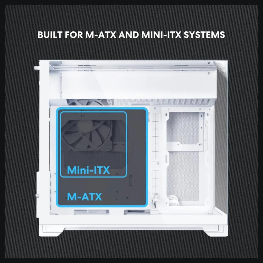 Lian Li O11 Vision-M mATX PC Case, High-Airflow, Triple Tempered Glass Panels, Supports Up To 410mm GPU and 360mm Radiator, Supports ATX PSU Up To 182mm, White, G99.O11VMW.00