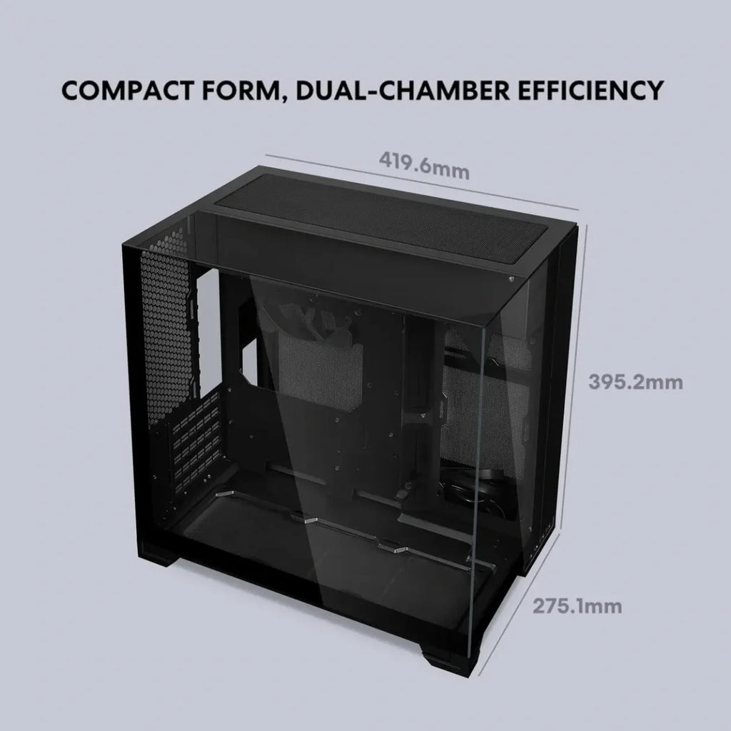 Lian Li O11 Vision-M mATX PC Case, High-Airflow, 410mm GPU Support, Second-Chamber AIO Design, Triple Tempered Glass Panels, Supports 360mm AIO and ATX PSUs, 1x 140mm Fan, Black, G99.O11VMX.00