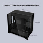 Lian Li O11 Vision-M mATX PC Case, High-Airflow, 410mm GPU Support, Second-Chamber AIO Design, Triple Tempered Glass Panels, Supports 360mm AIO and ATX PSUs, 1x 140mm Fan, Black, G99.O11VMX.00