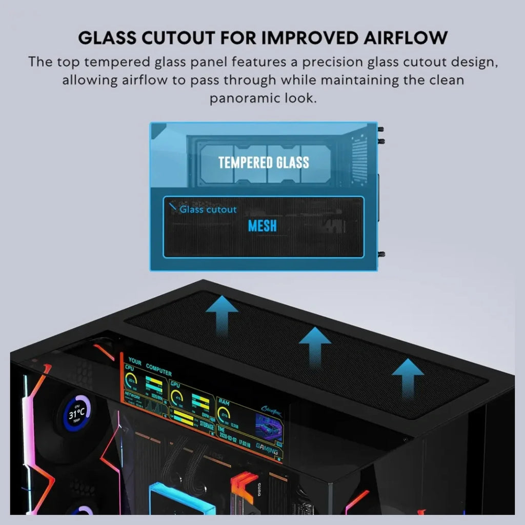 Lian Li O11 Vision-M mATX PC Case, High-Airflow, 410mm GPU Support, Second-Chamber AIO Design, Triple Tempered Glass Panels, Supports 360mm AIO and ATX PSUs, 1x 140mm Fan, Black, G99.O11VMX.00