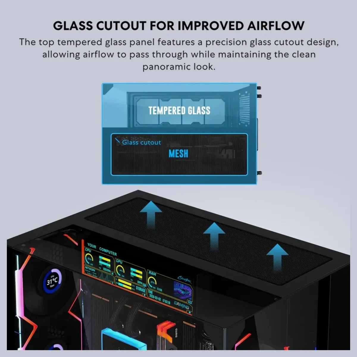 Lian Li O11 Vision-M mATX PC Case, High-Airflow, 410mm GPU Support, Second-Chamber AIO Design, Triple Tempered Glass Panels, Supports 360mm AIO and ATX PSUs, 1x 140mm Fan, Black, G99.O11VMX.00