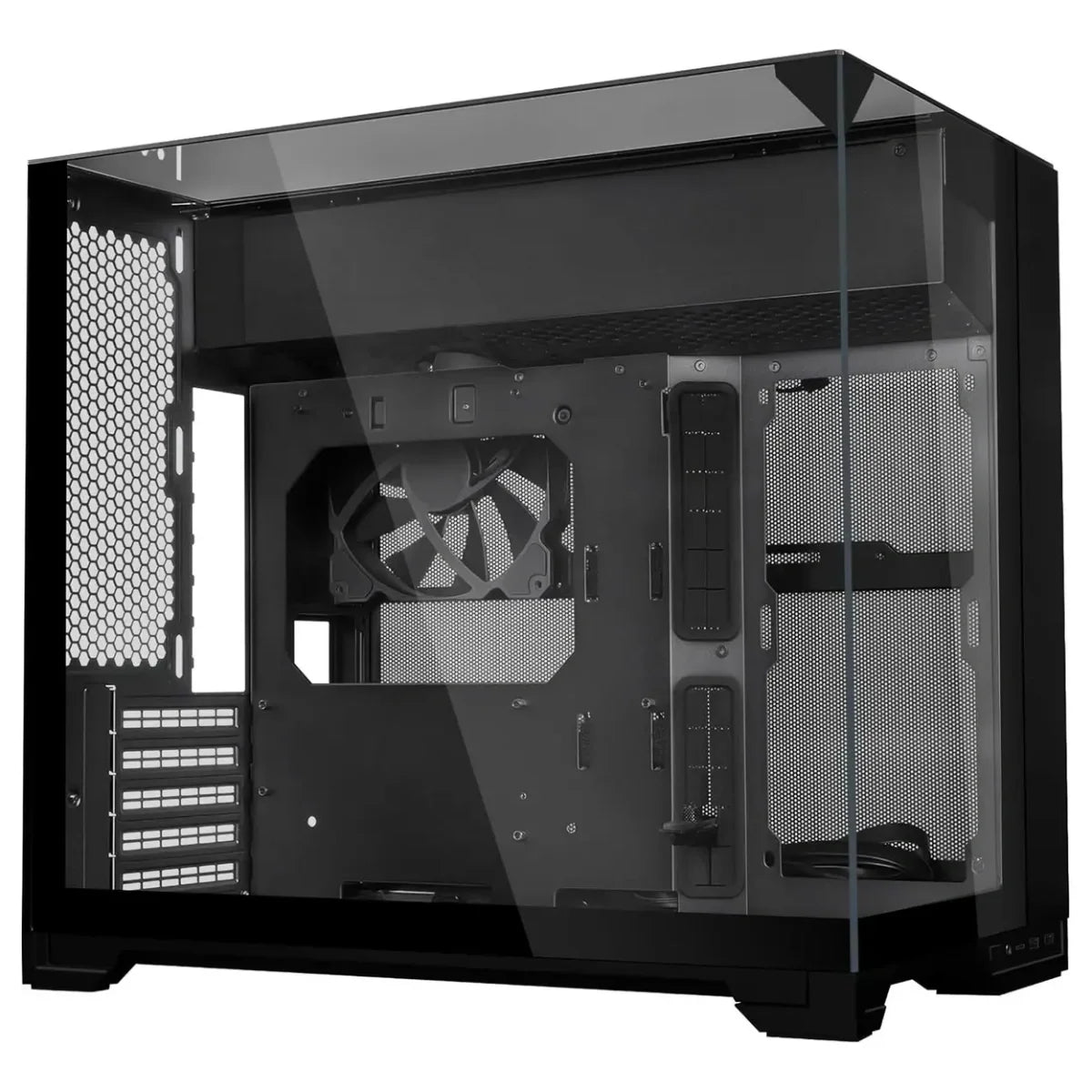 Lian Li O11 Vision-M mATX PC Case, High-Airflow, 410mm GPU Support, Second-Chamber AIO Design, Triple Tempered Glass Panels, Supports 360mm AIO and ATX PSUs, 1x 140mm Fan, Black, G99.O11VMX.00