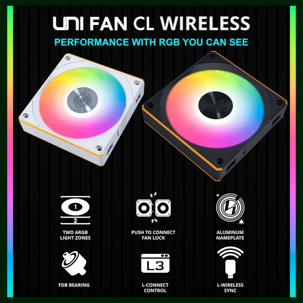 Lian Li UNI Fan CL120 ARGB 120mm PWM Fans Triple Pack Reverse Blade, 2.4GHz Wireless Signal RGB and PC Case Fans Control, Daisy-Chain, Controller Included and Required, White G99.12RCL1W3W.00