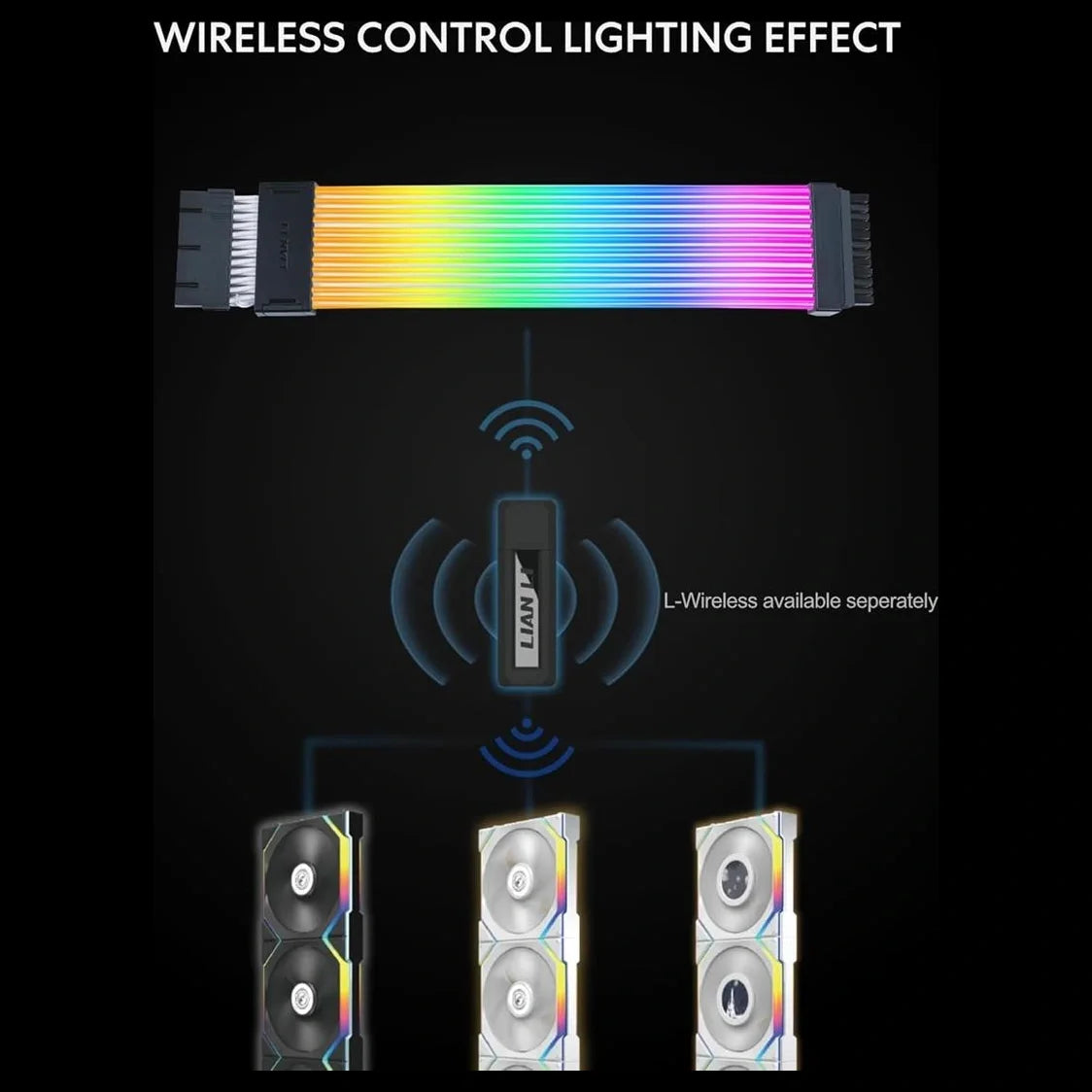 Lian Li Strimer Wireless 24 Pin with Controller, Addressable RGB Power Extension Cable, 2.4GHz Wireless Control, G89.PW24-1W-T.00