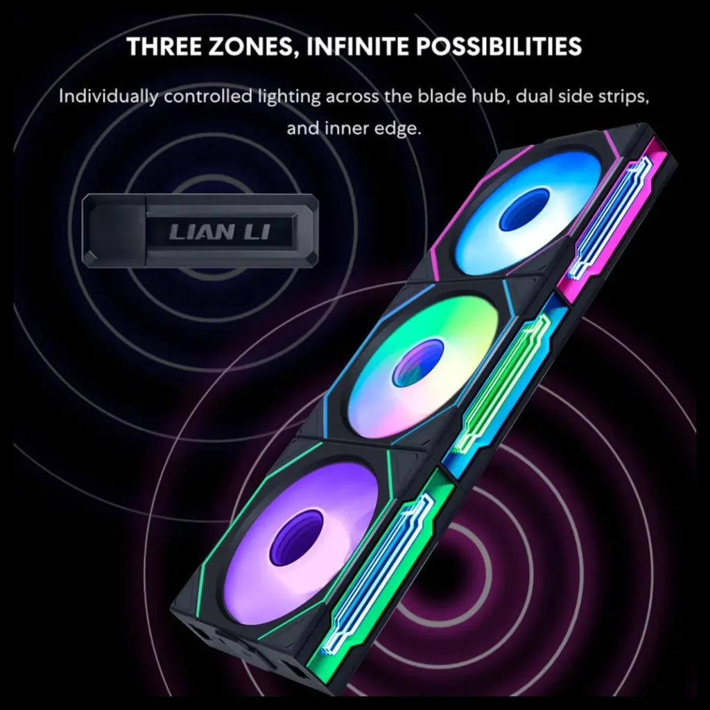 Lian Li UNI Fan SL-Infinity Wireless 120 Triple Pack, 2.4GHz Wireless Signal, ARGB Fan Control, Triple-Zone Lighting, Infinity Mirror Design, Controller Included, White, G99.12RSLIN1W3W.00