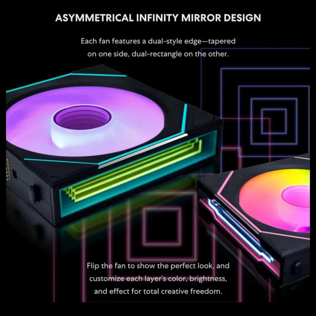 Lian Li UNI Fan SL-Infinity Wireless 120 Triple Pack, 2.4GHz Wireless Signal, ARGB Fan Control, Triple-Zone Lighting, Infinity Mirror Design, Controller Included, White, G99.12RSLIN1W3W.00