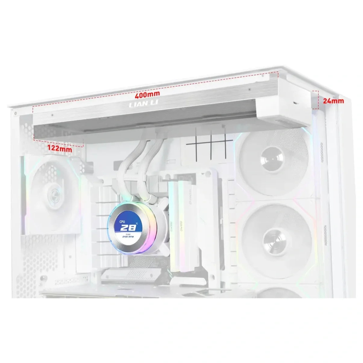 Lian Li Hydroshift II 360 LCD Liquid CPU Cooler, 2.1" IPS LCD 480x480, 3 Control Modes, Side-Mount Water Tubes, White, G89.GHS2LCD36W.00