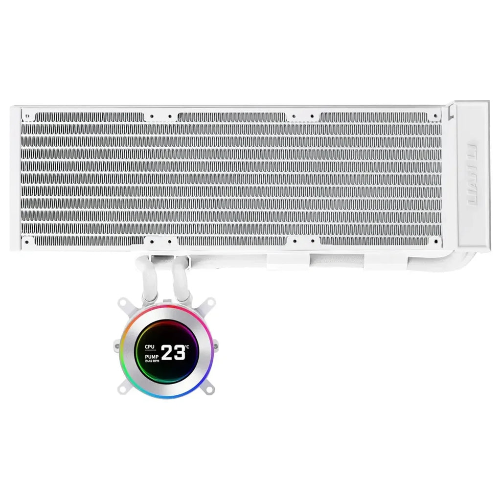 Lian Li Hydroshift II 360 LCD Liquid CPU Cooler, 2.1" IPS LCD 480x480, 3 Control Modes, Side-Mount Water Tubes, White, G89.GHS2LCD36W.00