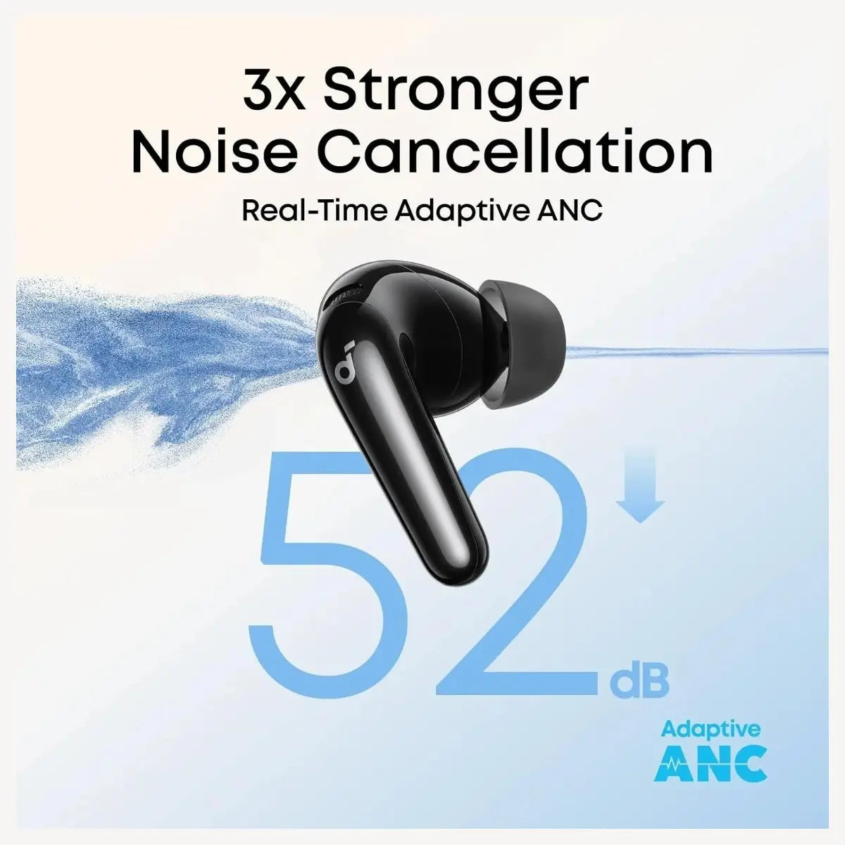 Soundcore R60i NC Wireless Bluetooth Earbuds, Adaptive ANC Up To 52dB, Hi-Res Sound with LDAC, 6-Mic System, 50H Playtime, Fast Charging, Black