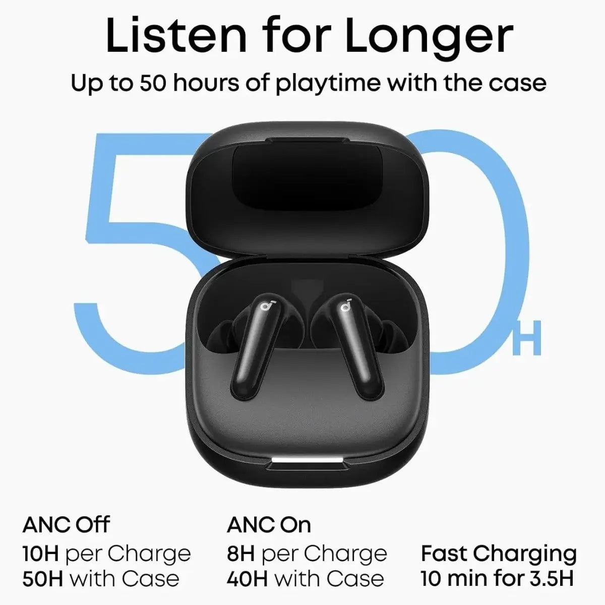 Soundcore R60i NC Wireless Bluetooth Earbuds, Adaptive ANC Up To 52dB, Hi-Res Sound with LDAC, 6-Mic System, 50H Playtime, Fast Charging, Black