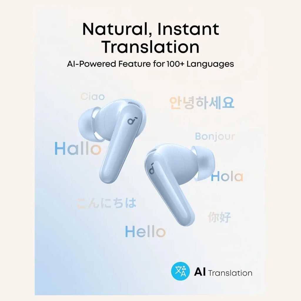 SoundCore R60i NC Wireless Bluetooth Earbuds, Real-Time Adaptive ANC Up To 52dB, Hi-Res Sound With LDAC, 6 AI-Enhanced Mics, 100+ AI Translation, 50H Playtime, Blue