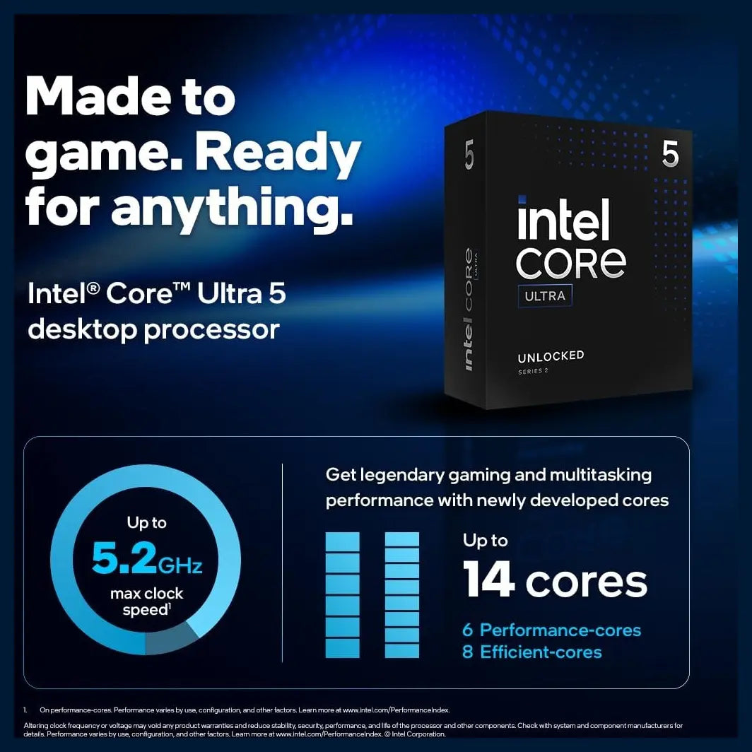 Intel Core Ultra 5 Processor 245KF Desktop Processor, 14 Cores 14 Threads, Up to 5.2GHz, 26M Cache, Unlocked