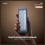 Amaze A224 Dual Protocol SSD Enclosure, NVMe M.2 and NGFF SATA, Up to 10Gbps, Type-C Input, USB-A 3.0 and Type-C Output, Aluminum Alloy