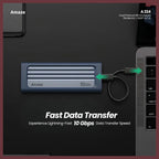 Amaze A224 Dual Protocol SSD Enclosure, NVMe M.2 and NGFF SATA, Up to 10Gbps, Type-C Input, USB-A 3.0 and Type-C Output, Aluminum Alloy