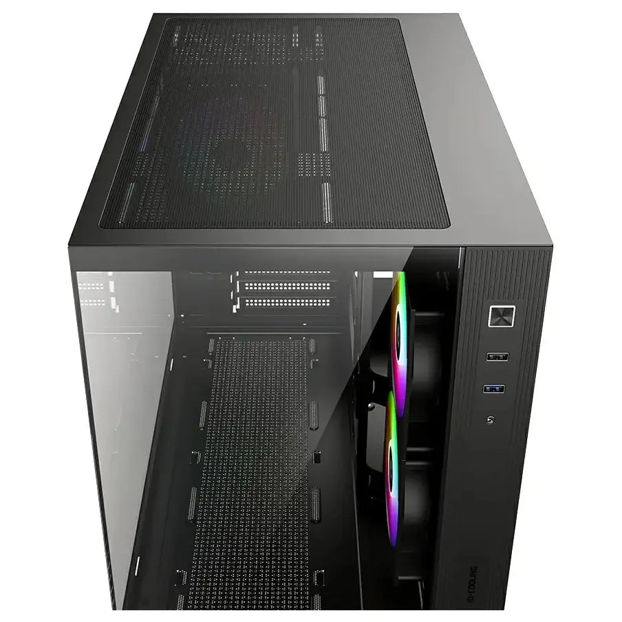 ID-Cooling View 500 ARGB Micro-ATX PC Case, Dual Tempered Glass Panoramic Window, 3x120mm ARGB PWM Fans, 360mm Radiator Support, Black