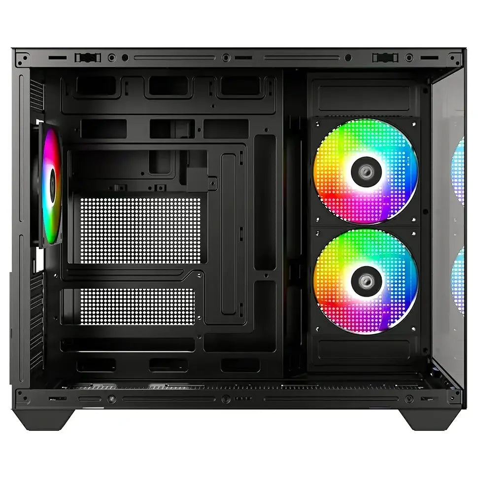 ID-Cooling View 500 ARGB Micro-ATX PC Case, Dual Tempered Glass Panoramic Window, 3x120mm ARGB PWM Fans, 360mm Radiator Support, Black