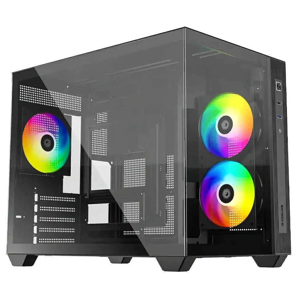 ID-Cooling View 500 ARGB Micro-ATX PC Case, Dual Tempered Glass Panoramic Window, 3x120mm ARGB PWM Fans, 360mm Radiator Support, Black