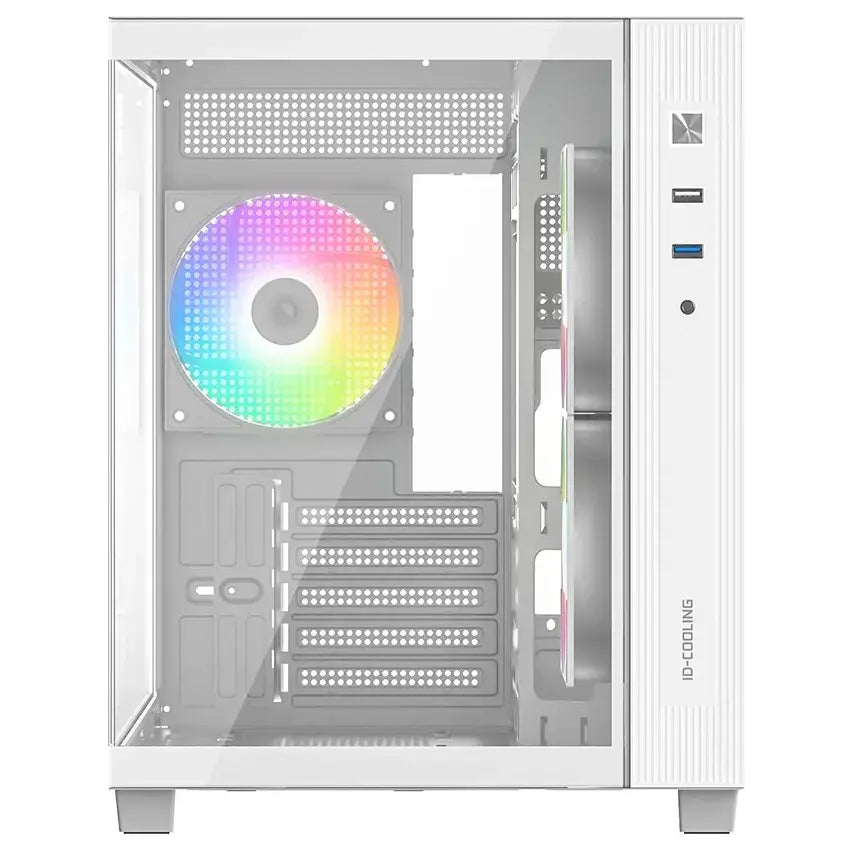 ID-Cooling View 500 ARGB Micro-ATX PC Case, Dual Tempered Glass 270-Degree Panoramic Window, 3x120mm ARGB PWM Fans, Up to 360mm Radiator Support, White